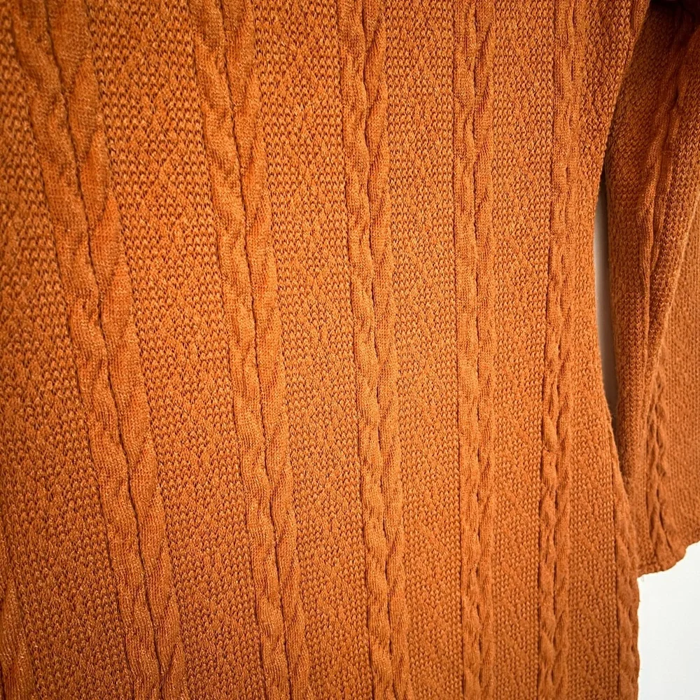 Roolee Rust Orange Cable Knit Sweater Dress Long Sleeve | Small